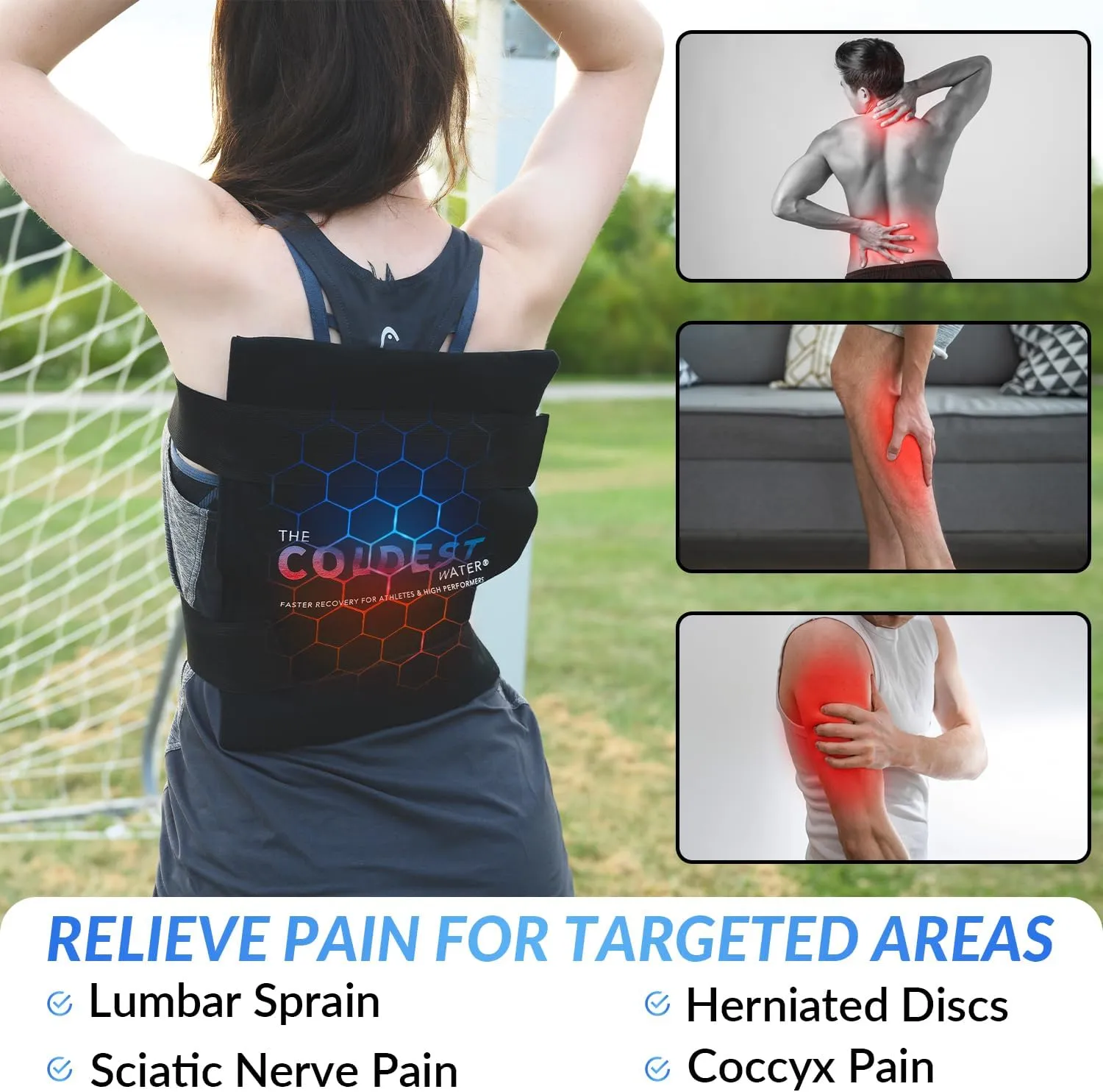 Coldest Multi-Purpose Ice Pack for Back Pain Relief - All Body Use for Lower Back Pain, Swelling, Bruises, Surgery, Cramps - Hot & Cold Therapy - Reusable & Adjustable Gel Pack