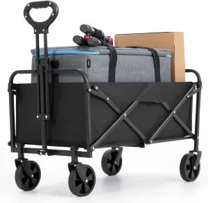 Collapsible Foldable Wagon,Wagons Carts Foldable with Wheels,Utility Grocery Folding Beach Wagon for Sand Garden Sports Shopping Outdoor(Black).