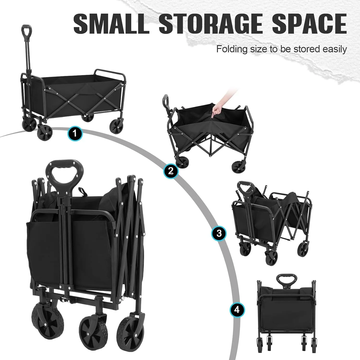 Collapsible Foldable Wagon,Wagons Carts Foldable with Wheels,Utility Grocery Folding Beach Wagon for Sand Garden Sports Shopping Outdoor(Black).