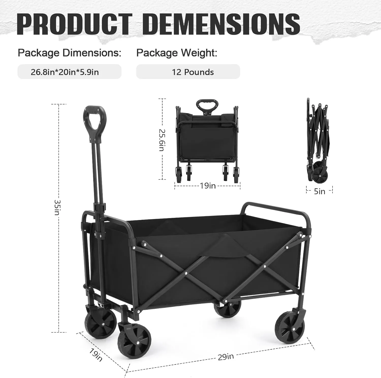 Collapsible Foldable Wagon,Wagons Carts Foldable with Wheels,Utility Grocery Folding Beach Wagon for Sand Garden Sports Shopping Outdoor(Black).