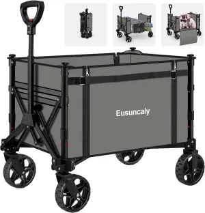 Collapsible Wagon with Wheels, Wagons Carts Foldable, Heavy Duty Folding Utility Cart for Grocery, Camping, Shopping, Sports, Garden, Fishing, Grey