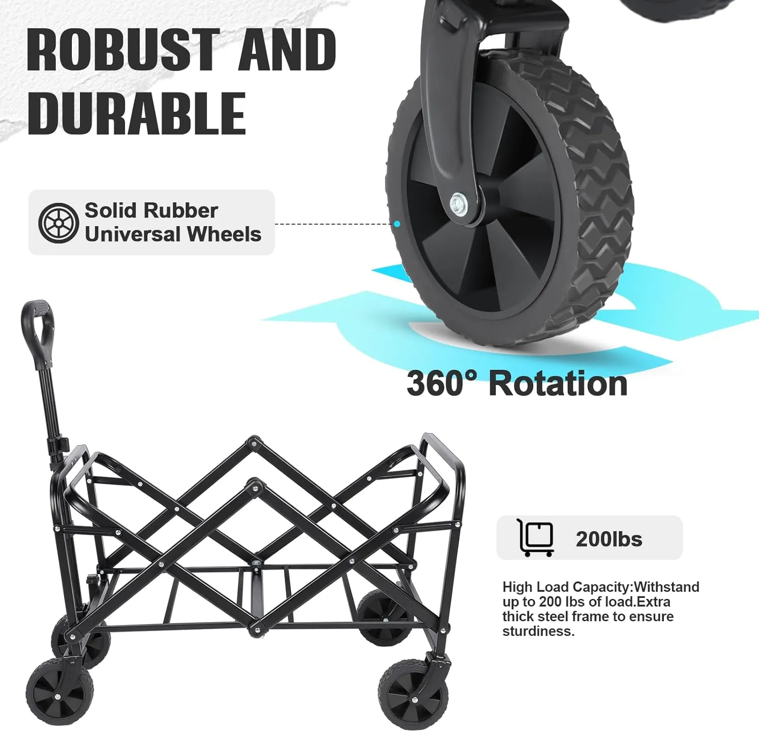 Collapsible Wagon,Wagons Carts Foldable with Wheels,Folding Utility Grocery Cart for Sand Camping Sports Shopping Outdoor