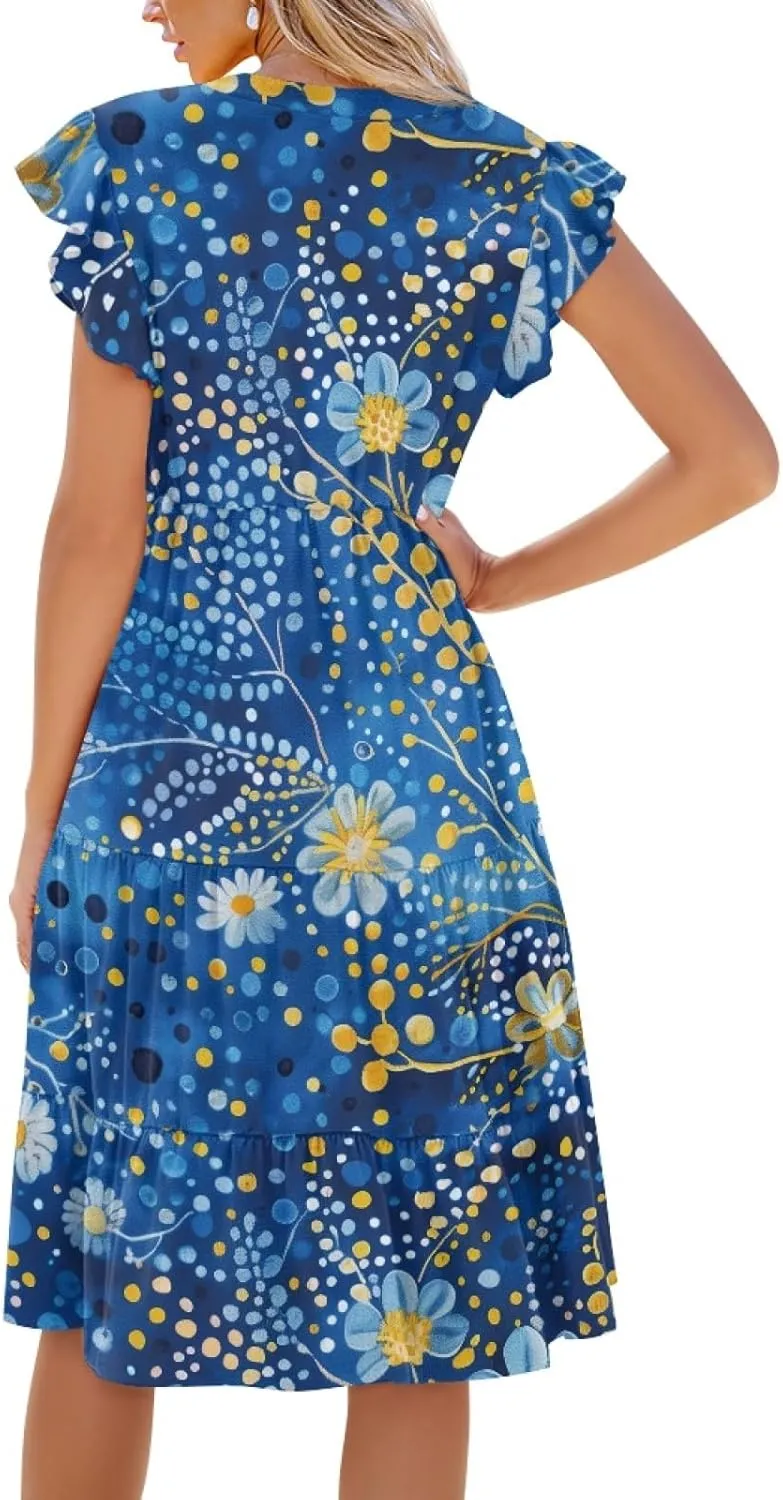 Coloranimal Summer Dresses for Women Maxi Dress with Pockets Formal Sundresses Beach Dress Short Sleeve Midi Dress