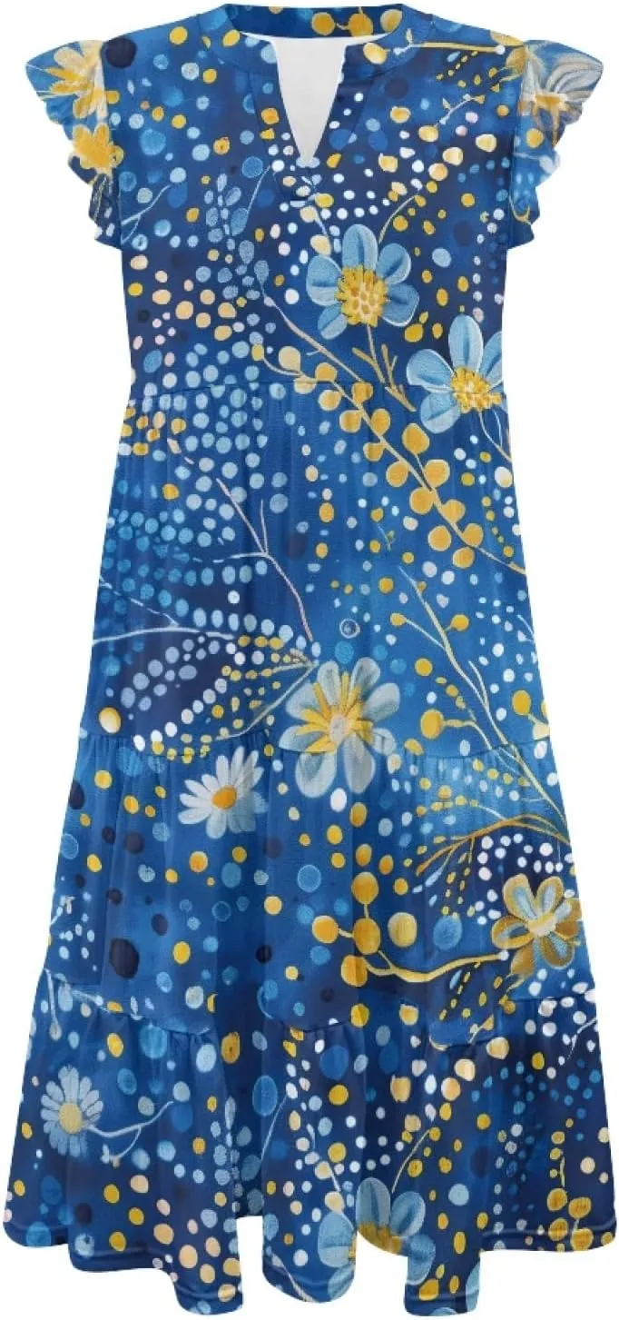 Coloranimal Summer Dresses for Women Maxi Dress with Pockets Formal Sundresses Beach Dress Short Sleeve Midi Dress