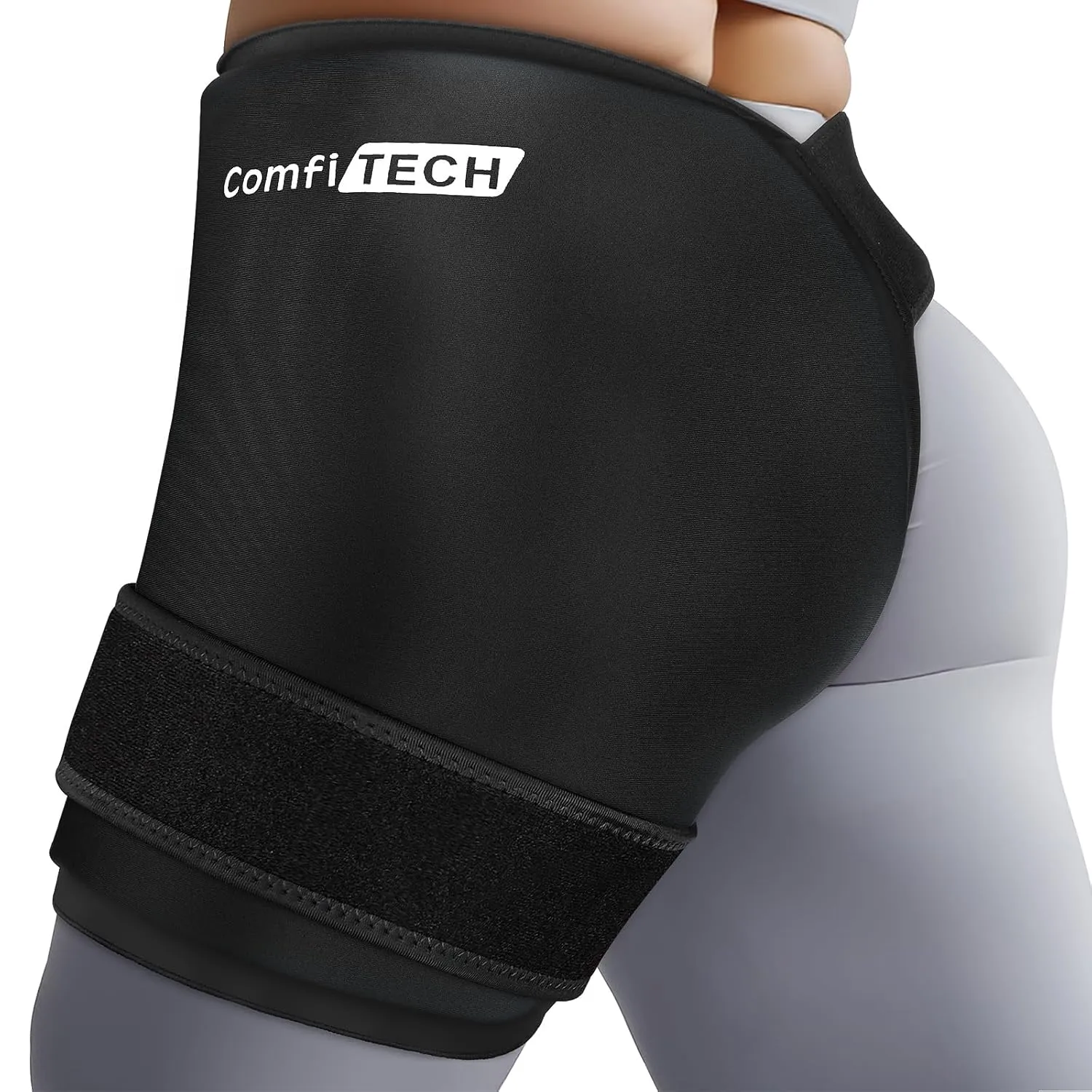 Comfitech XL Hip Ice Pack Wrap Reusable Cold Application Brace with Extra Large Gel Pad & Extended Straps for Total Hip Replacement, Thigh, Shoulder, Back