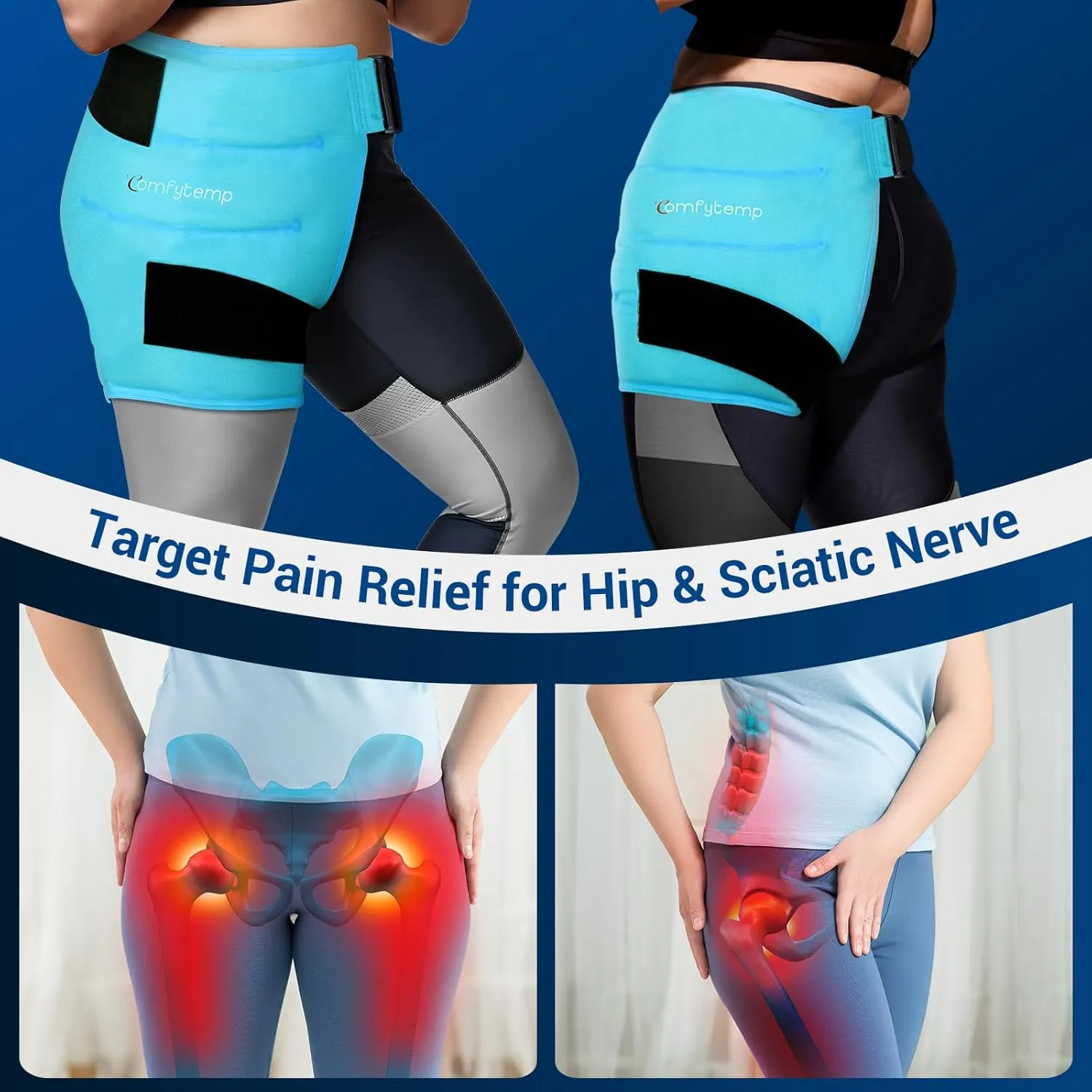 Comfytemp Large Hip Ice Pack Wrap for Sciatica, Hip Replacement, Fracture, Pain Relief, FSA HSA Eligible, Reusable Gel Ice Pack for Injuries, Cold Compression Physical Therapy Recovery Gifts (S)