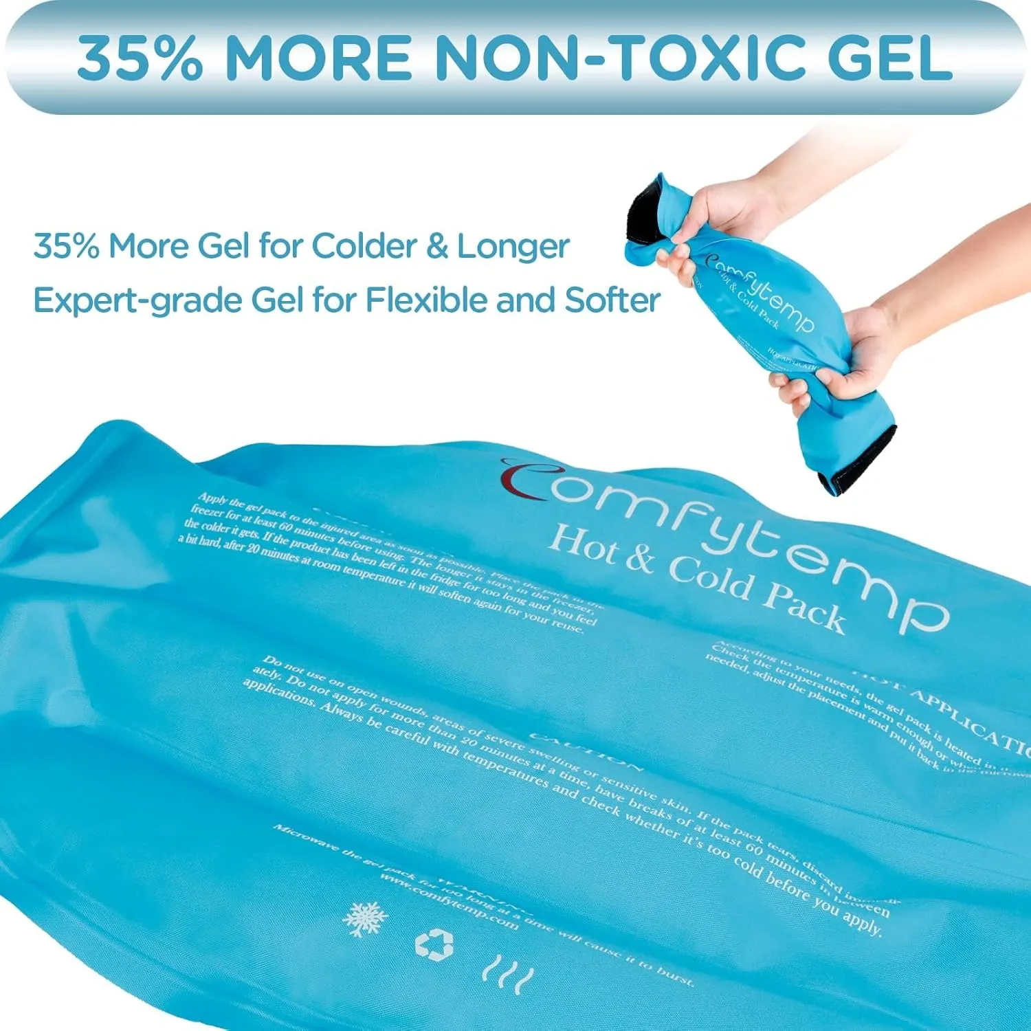 Comfytemp Large Ice Packs for Injuries Reusable Gel Ice Bag for Back Pain Relief, FSA HSA Eligible, Cold Pack Wrap for Lower Back, Shoulder, Knee, Hip, Cold Compression for Surgery, Swelling, Bruises