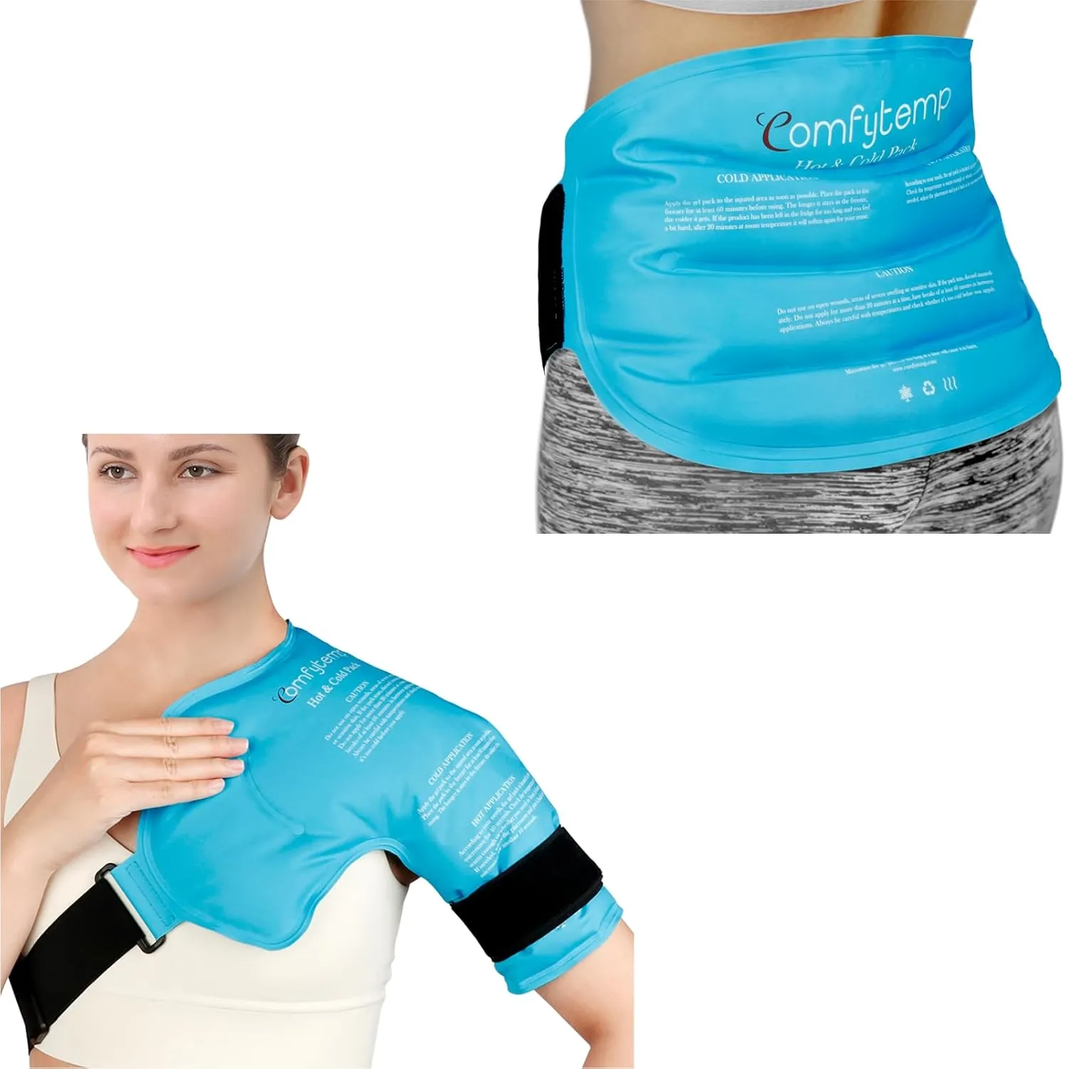Comfytempp Shoulder Ice Pack Wrap Rotator Cuff Cold Therapy and Large Ice Packs for Injuries Reusable Gel for Back Pain Relief Bundles, FSA HSA Eligible, Gift for Recovery After Surgery, Men Women