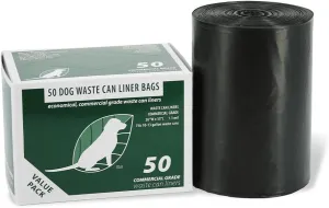 Commercial Grade Dog Waste Station Can Liners -1 Roll of 50 bags - Standard Size 26" W x 33" L (10-13 gallons) - Heavy Duty, Thicker than competitors bags (1.1 mil) (50 Liners, Black)