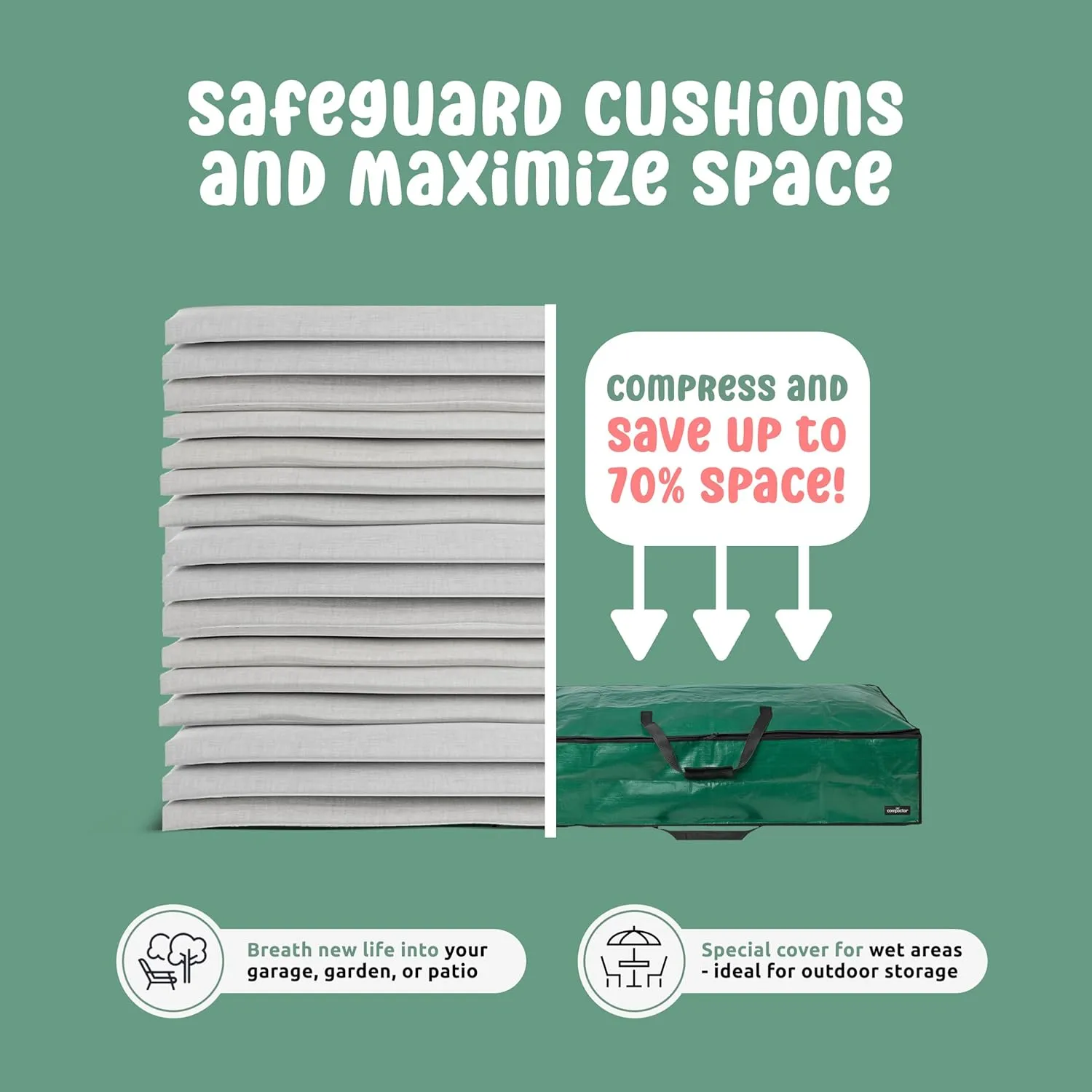 Compactor Double Duty Defense Giant Vacuum Storage Bags   Weatherproof Box for Outdoor Cushions: Space Saver Vacuum Storage Bags, Patio Cushion Storage Saver (Large)