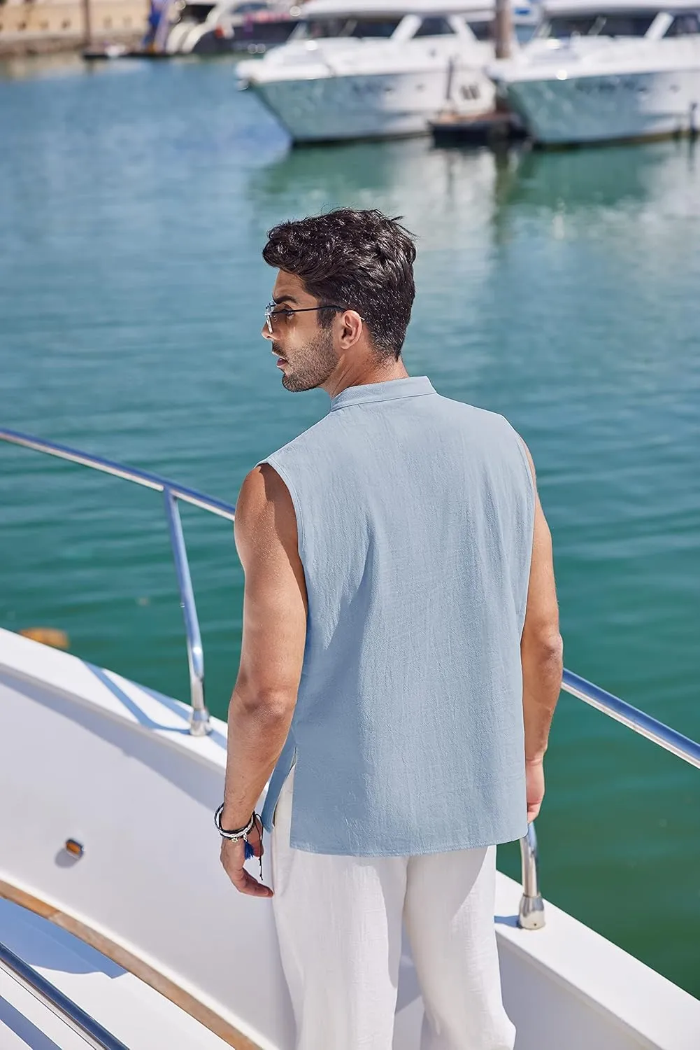 COOFANDY Men Tank Top Cotton Linen Beach Sleeveless Shirt Lace Up Bohemian Hippie Renaissance Pirate Kilt Medieval Tunic