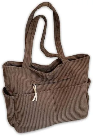 Corduroy Tote Bag For Women,Multiple Pockets Large Corduroy Shoulder Bag,Cute Tote Bag For Office,Travel, Shopping