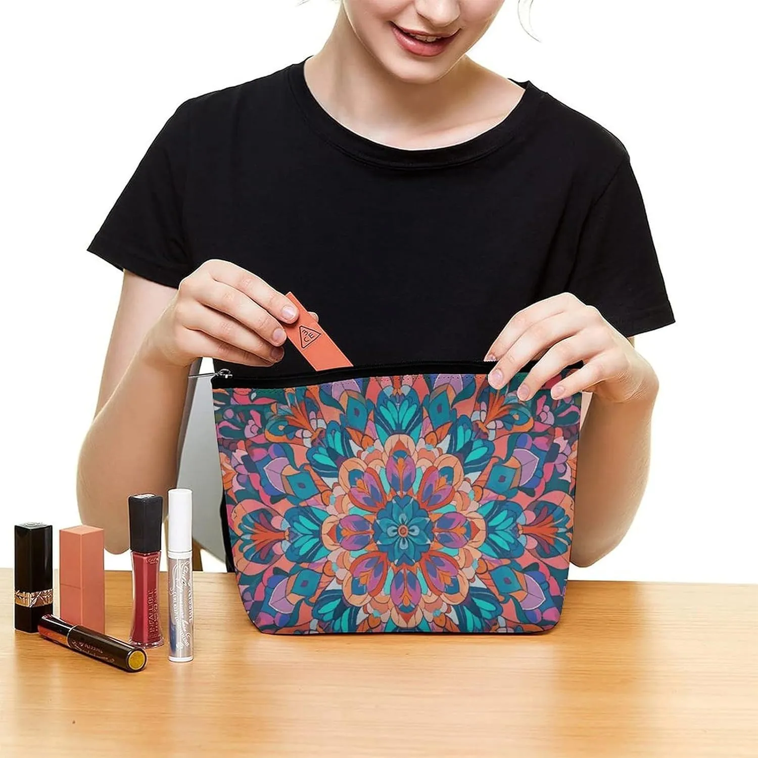 Cosmetic Bag Makeup Bags for Women Portable Makeup Bag Bohemian Psychedelic Peacock Mandala Makeup Case Travel Toiletry Bag for Travel Accessories