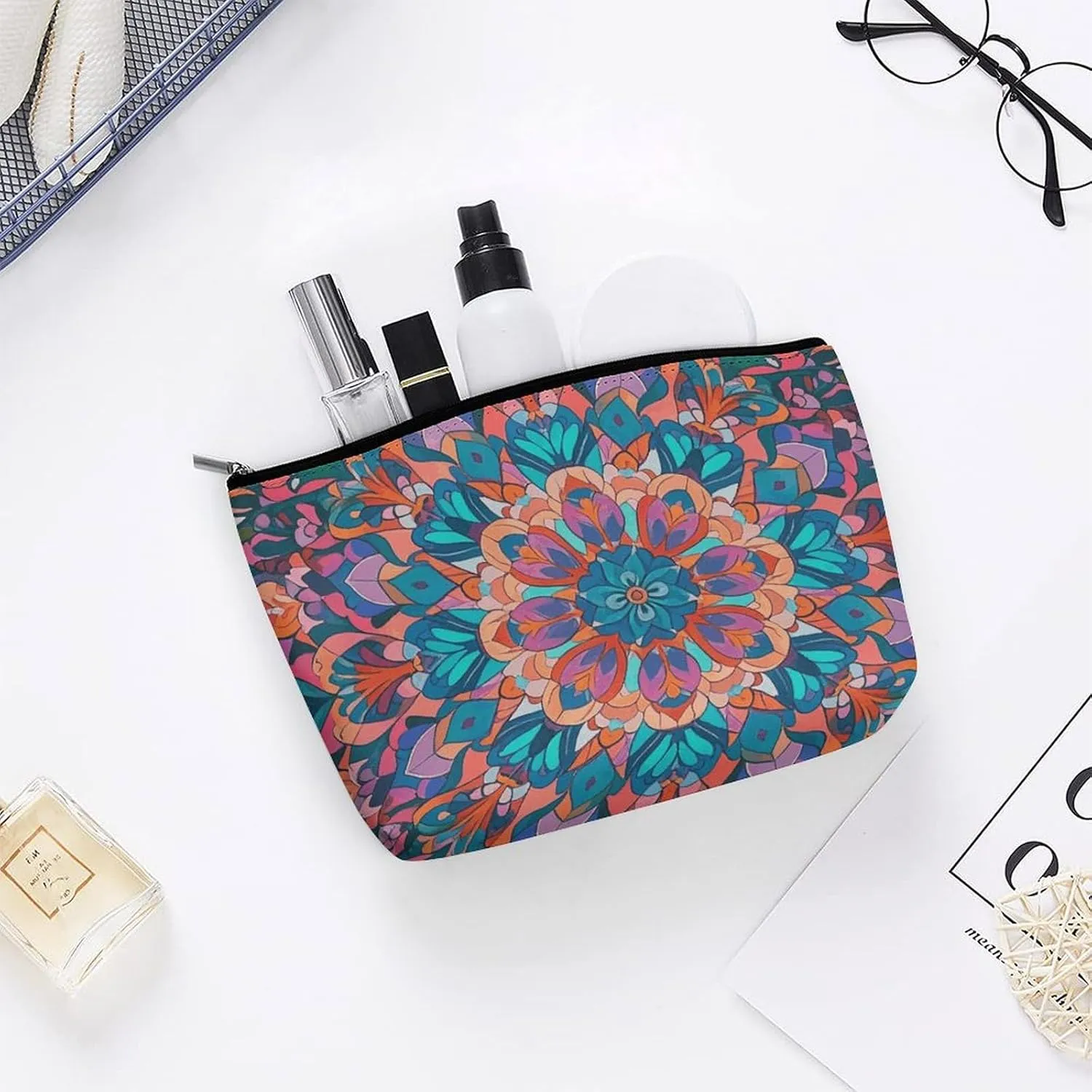 Cosmetic Bag Makeup Bags for Women Portable Makeup Bag Bohemian Psychedelic Peacock Mandala Makeup Case Travel Toiletry Bag for Travel Accessories