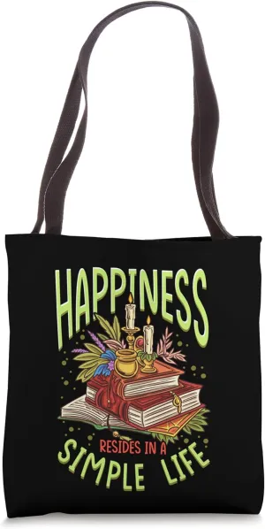CottageCore Books Candles Happiness Resides in a Simple Life Tote Bag