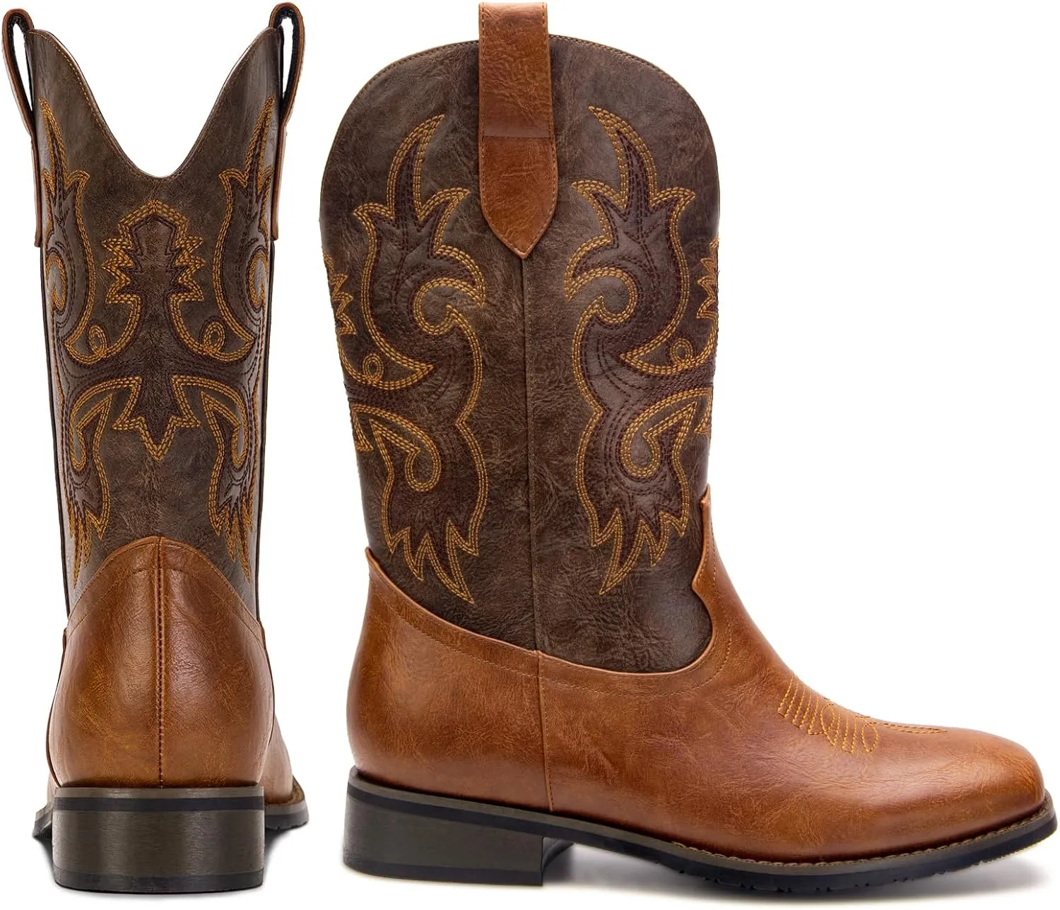 Cowboy Boots for Men Western Boots with Classic Embroidered Square Toe Men's Cowboy Boot Traditional Western Boots Chunky Heel Country Boot Durable Work Boots