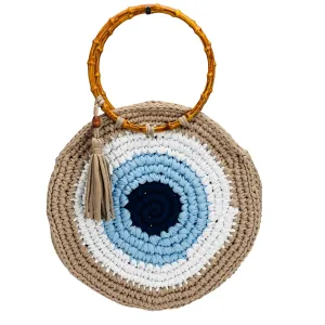 Crochet Bag for Women Evil Eye Handmade Tote Bag with Bamboo Handles