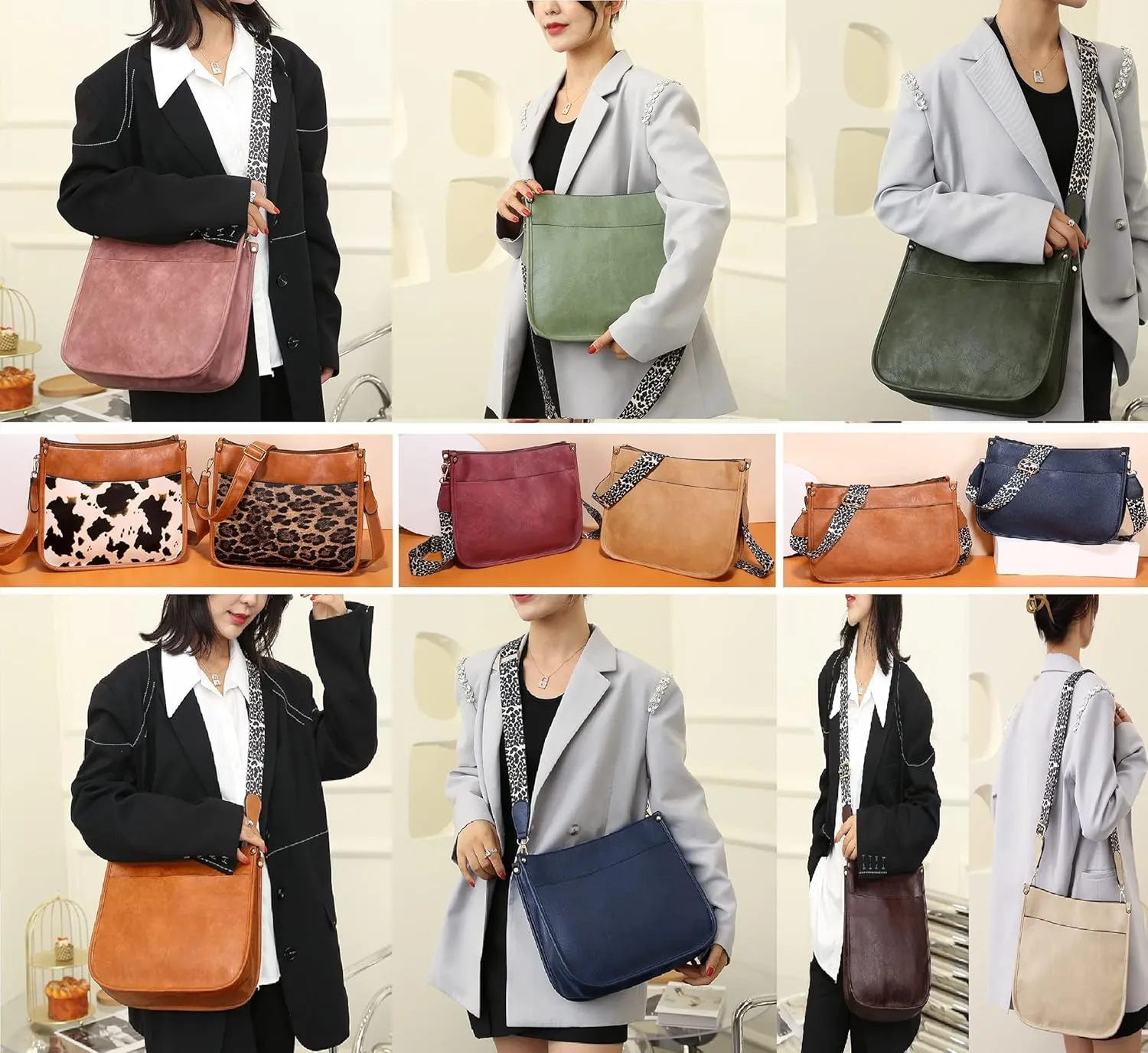 Crossbody Bag for Women Fashion Messenger Bag Shoulder Bag Multi-Pocket Leather Bags Removable Shoulder Strap