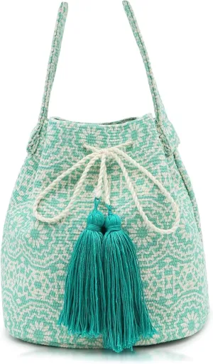 Crossbody Bags for Women, Canvas Tote Bag, Tassels Drawstring Bucket Bag, Bohemian Handbag, Large Capacity Travel Shoulder Bag for Vacation Travel Daily Matching