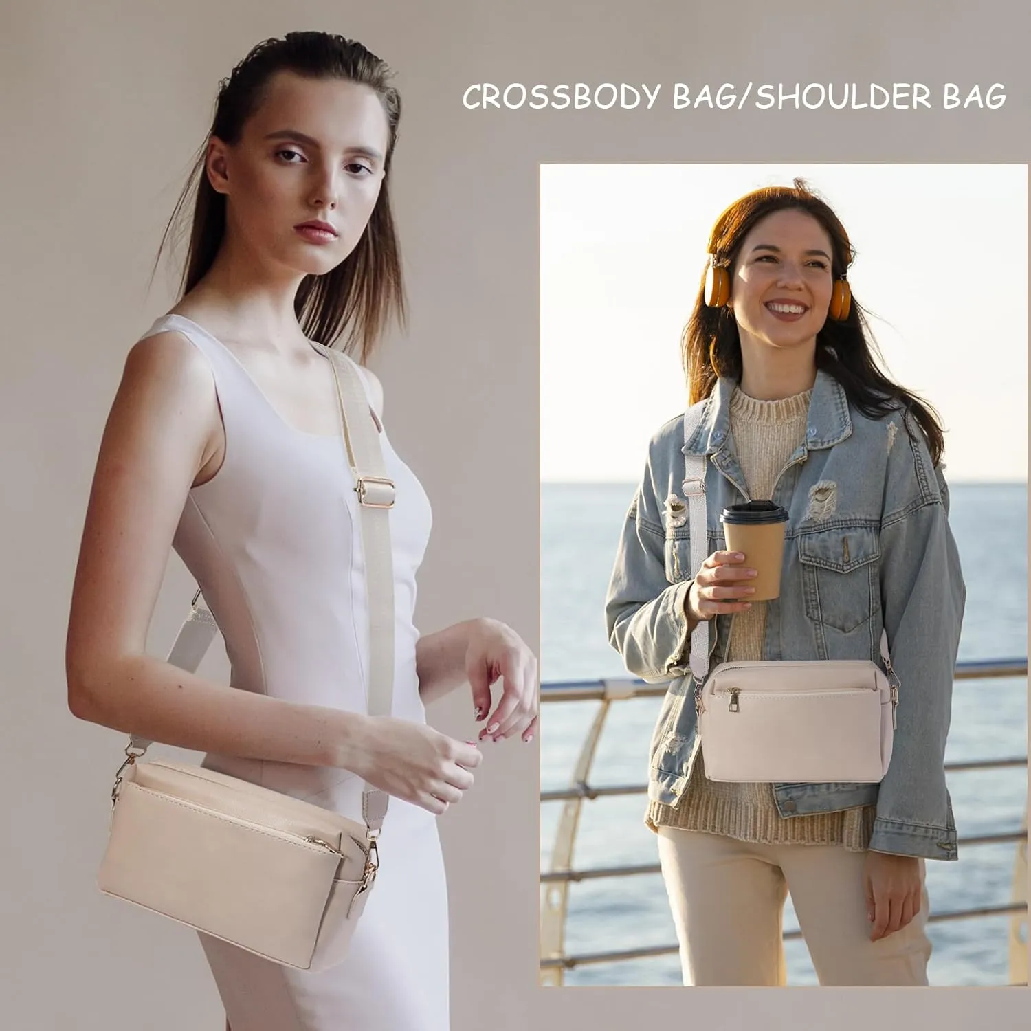 Crossbody Bags for Women Triple Zip Compartment Purses Vegan Leather Shoulder Handbags with Adjustable Shoulder Strap