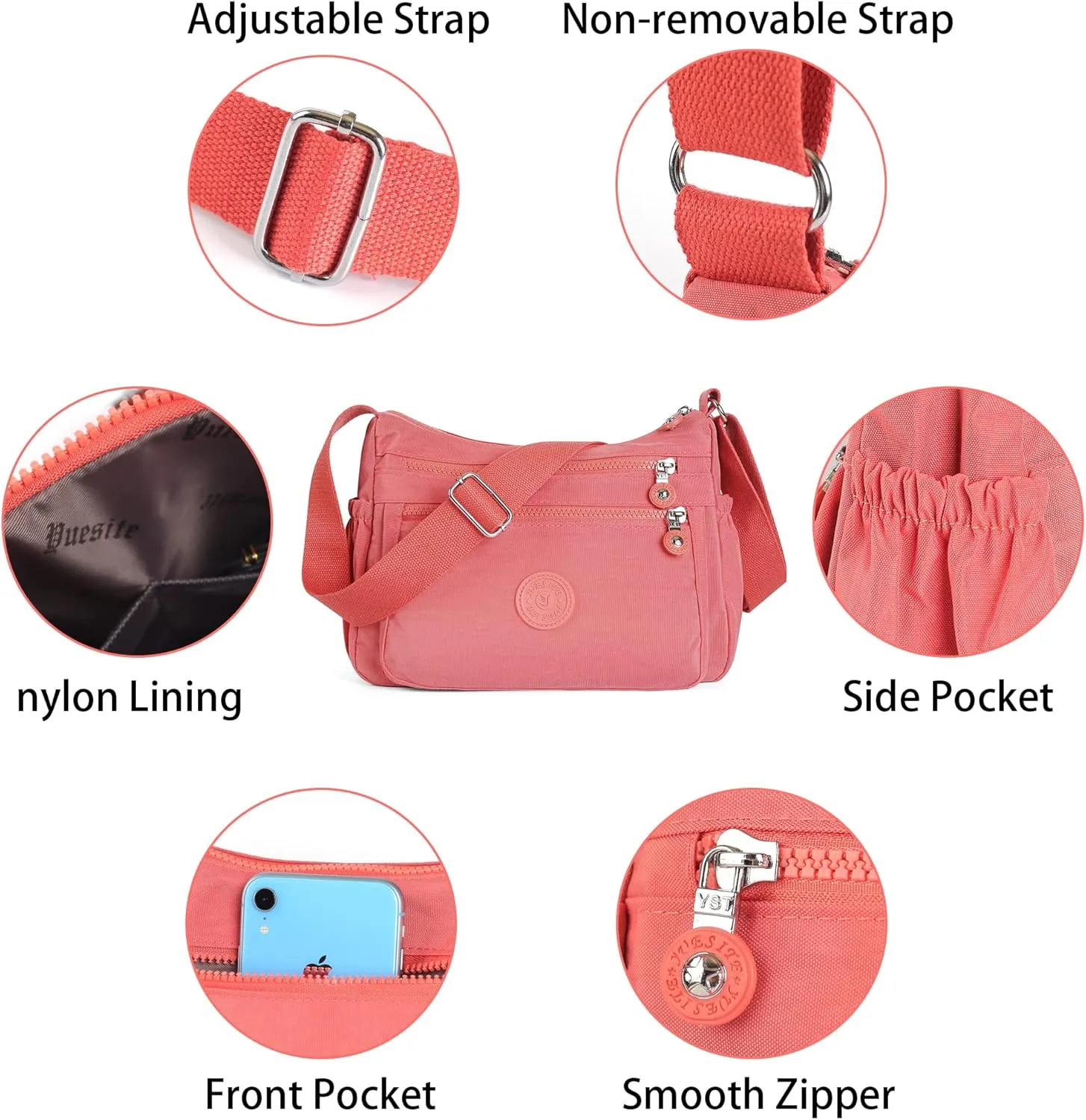 Crossbody Bags for Women Waterproof Tote Bag Casual Nylon Purse Handbag RFID Lightweight Messenger Bag