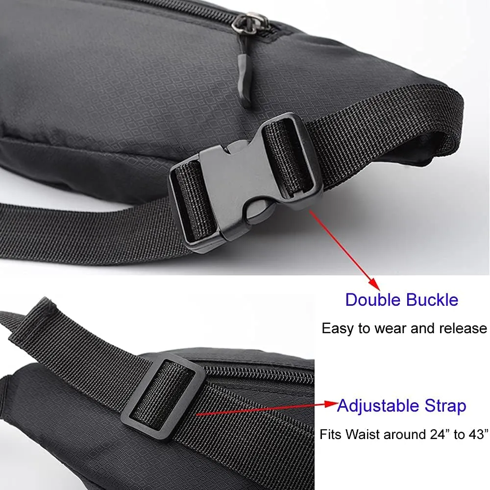Crossbody Fanny Packs for Women and Men Waist Pack Waterproof Hip Money Belt Bag for Travel, Walking, Hiking, Hunting and Running (BLACK)