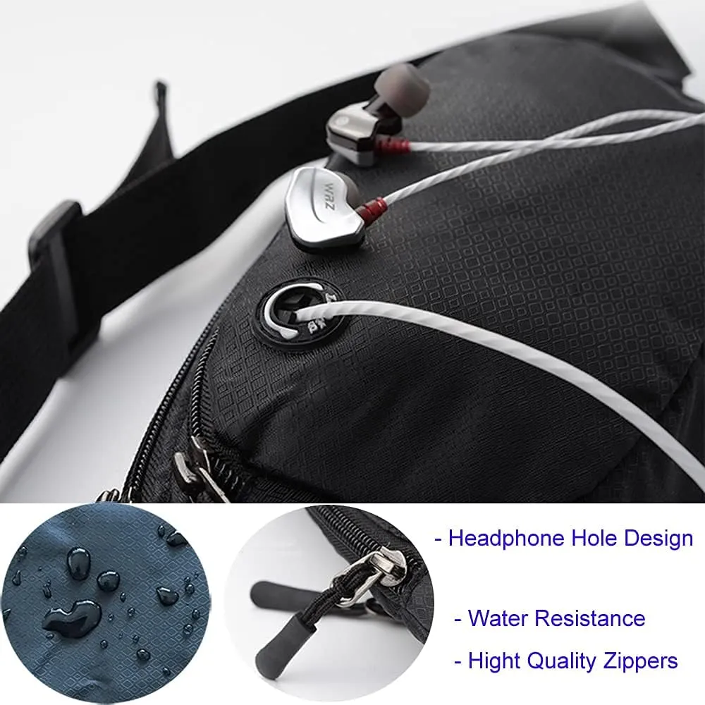 Crossbody Fanny Packs for Women and Men Waist Pack Waterproof Hip Money Belt Bag for Travel, Walking, Hiking, Hunting and Running (BLACK)
