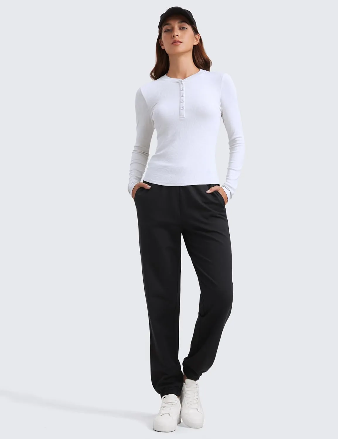 CRZ YOGA Ribbed Modal Casual Long Sleeve Henley Shirts for Women Soft Stretchy Knit Layering Basic Fitted Athletic Tops