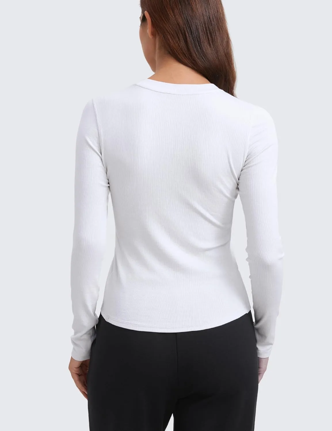 CRZ YOGA Ribbed Modal Casual Long Sleeve Henley Shirts for Women Soft Stretchy Knit Layering Basic Fitted Athletic Tops
