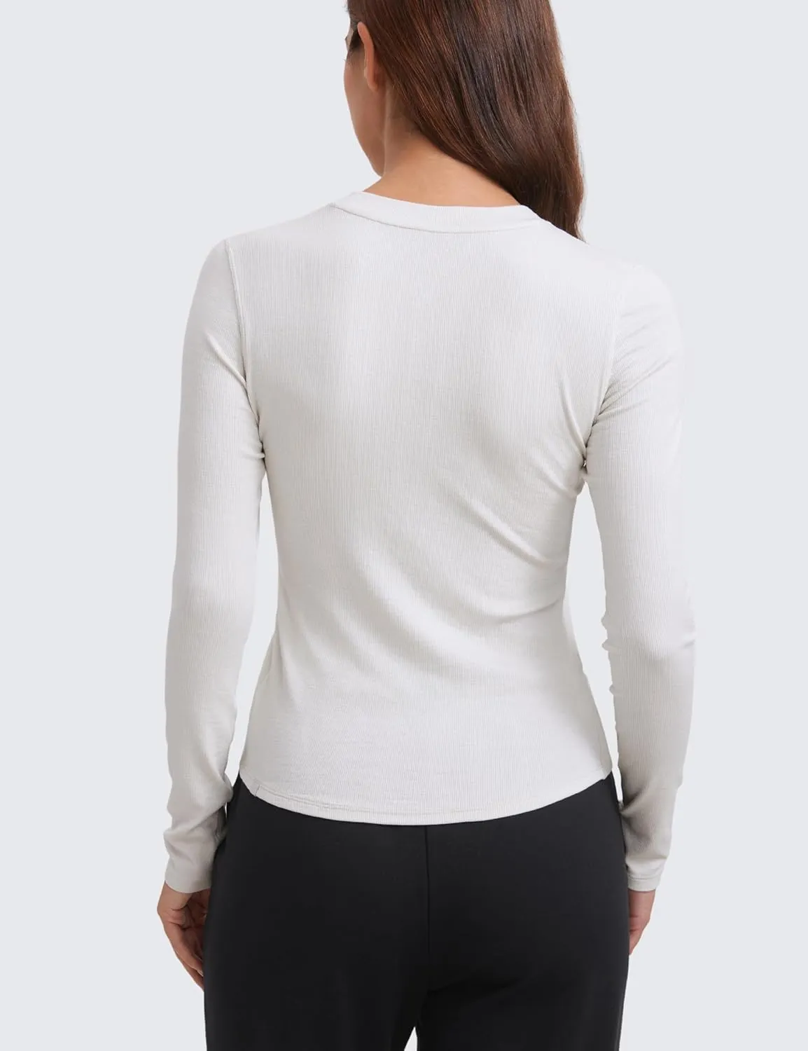 CRZ YOGA Ribbed Modal Casual Long Sleeve Henley Shirts for Women Soft Stretchy Knit Layering Basic Fitted Athletic Tops