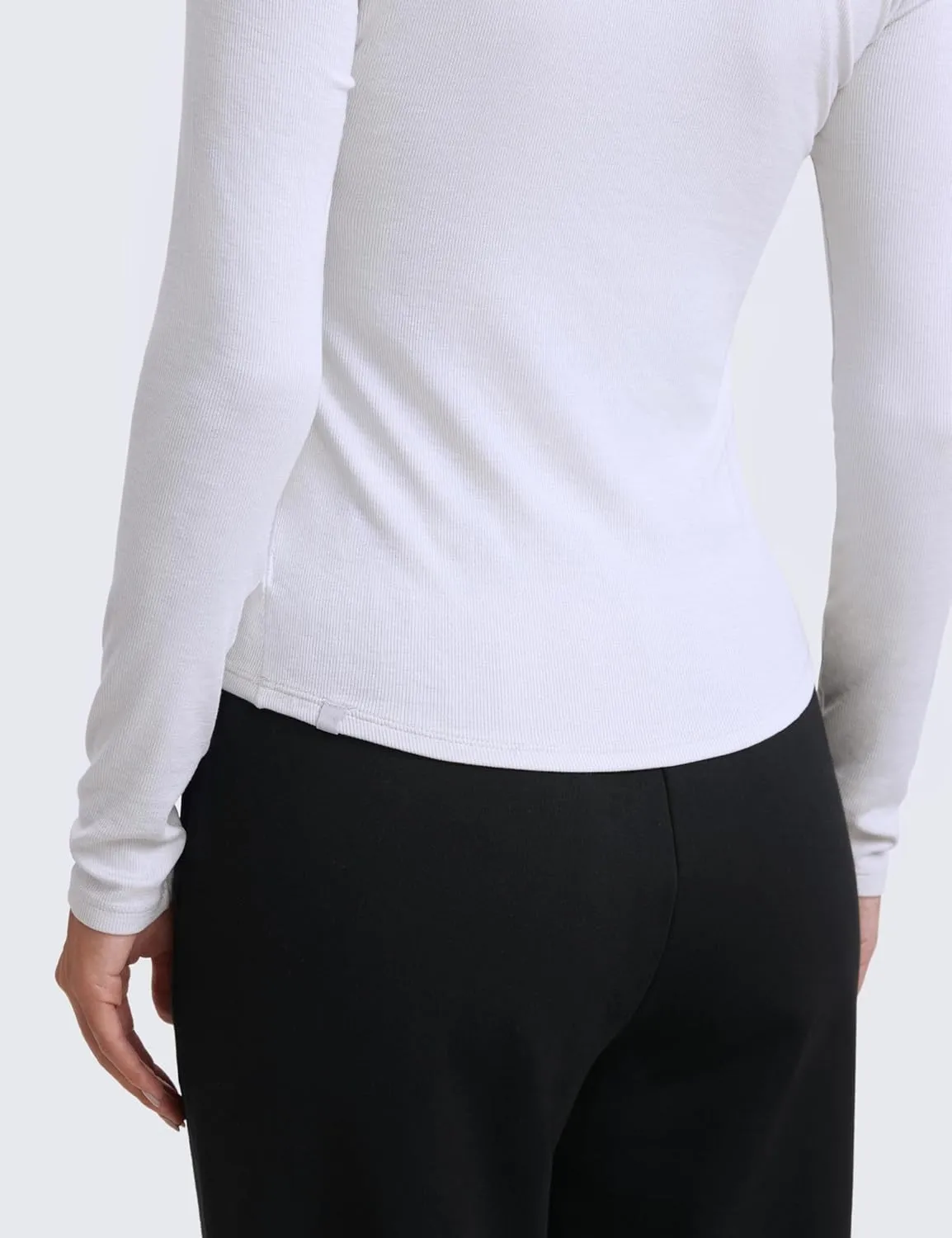 CRZ YOGA Ribbed Modal Casual Long Sleeve Henley Shirts for Women Soft Stretchy Knit Layering Basic Fitted Athletic Tops