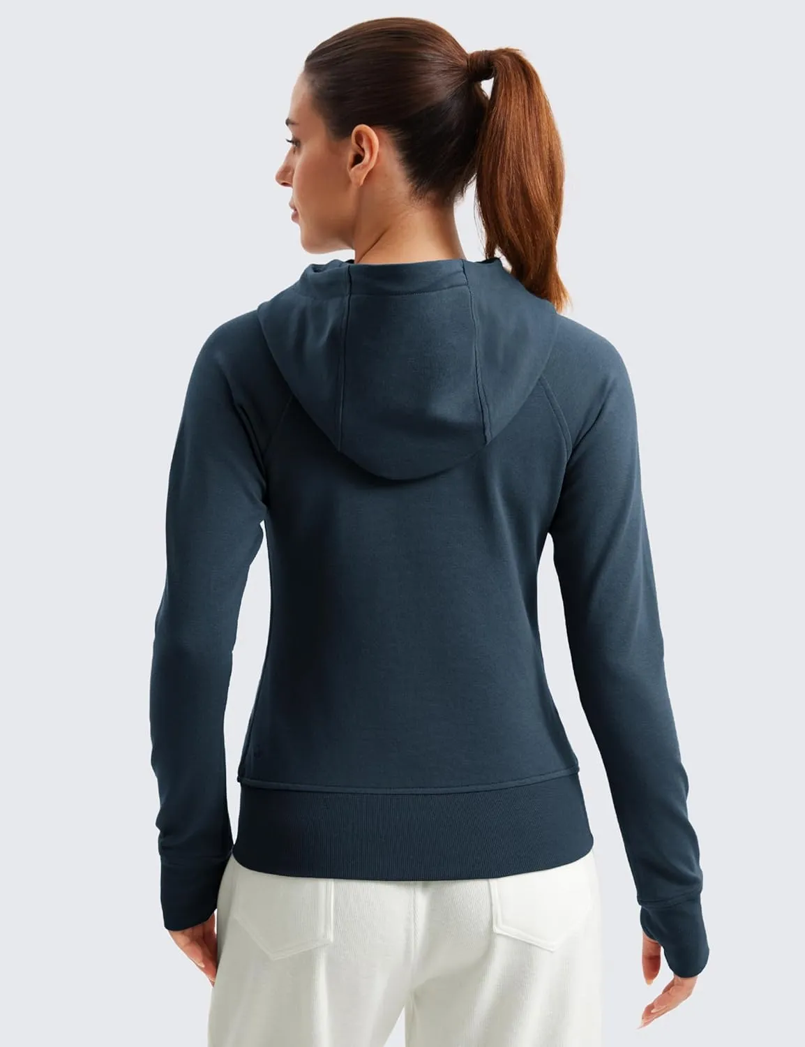CRZ YOGA Womens Fleece Full Zip Hoodie Jackets Workout Hooded Zipper Basic Casual Sweatshirts with Thumb Holes
