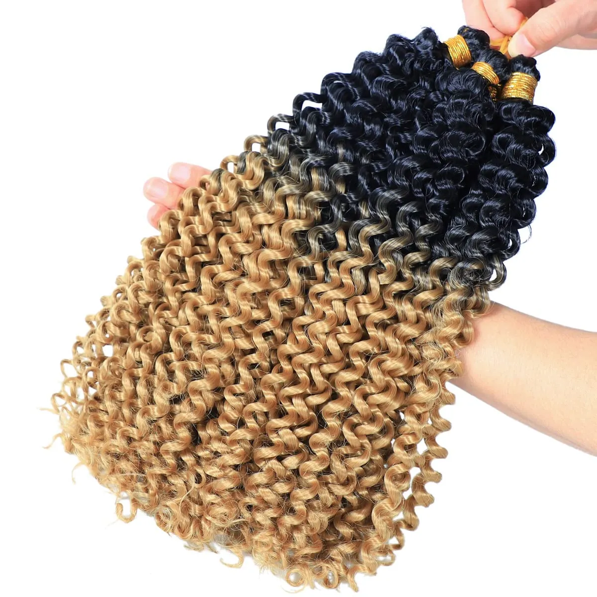 Curly Crochet Hair Water Wave Crochet Hair 14inch 5Pack Honey Blonde Ombre Curly Braiding Hair for Black Women Marlybob Crochet Hair(1b/27#, 500g/Lot)