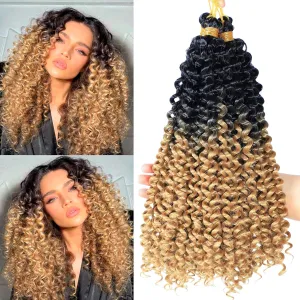 Curly Crochet Hair Water Wave Crochet Hair 14inch 5Pack Honey Blonde Ombre Curly Braiding Hair for Black Women Marlybob Crochet Hair(1b/27#, 500g/Lot)