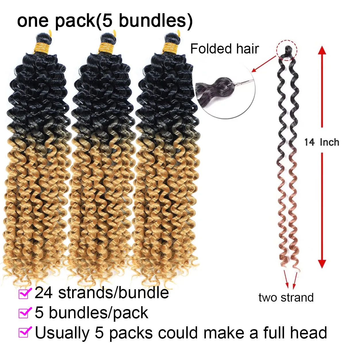 Curly Crochet Hair Water Wave Crochet Hair 14inch 5Pack Honey Blonde Ombre Curly Braiding Hair for Black Women Marlybob Crochet Hair(1b/27#, 500g/Lot)