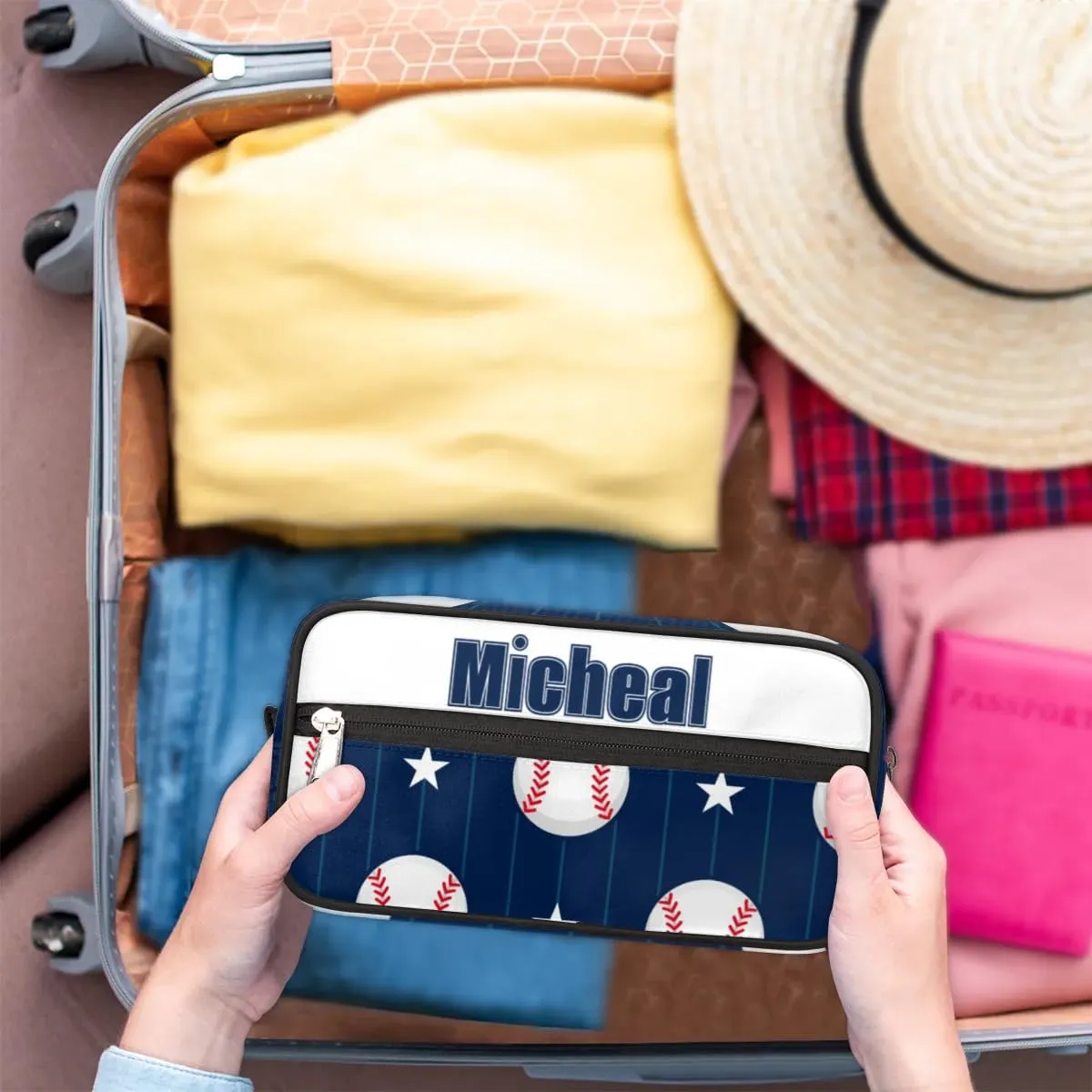 Custom Baseball(4) Makeup Bag Travel Toiletry Bag for Women, Kids Toiletry Bag Cosmetic Waterproof Small Easy-carry