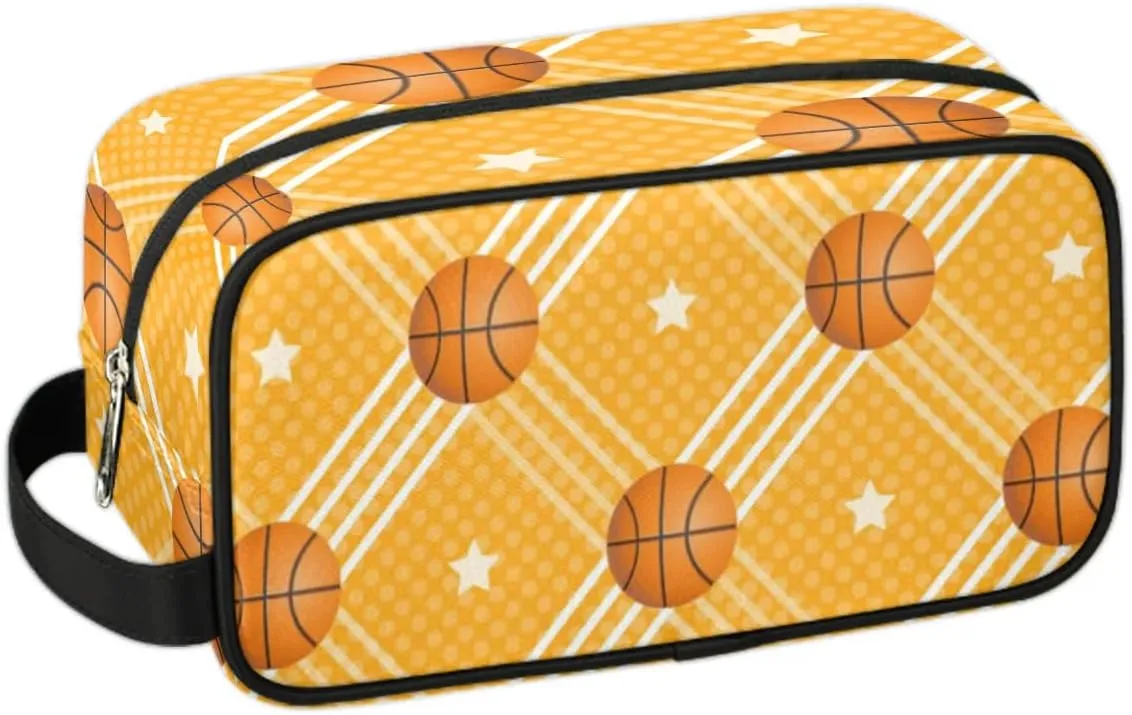 Custom Basketball(2) Makeup Bag Travel Toiletry Bag for Women, Kids Toiletry Bag Cosmetic Waterproof Small Easy-carry