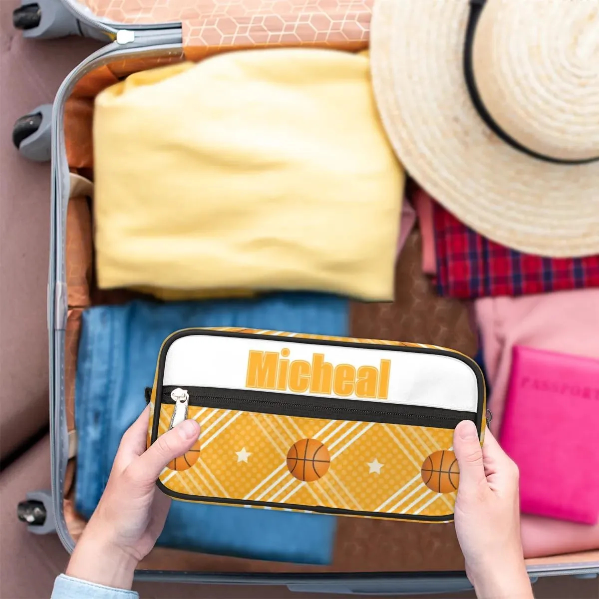 Custom Basketball(2) Makeup Bag Travel Toiletry Bag for Women, Kids Toiletry Bag Cosmetic Waterproof Small Easy-carry