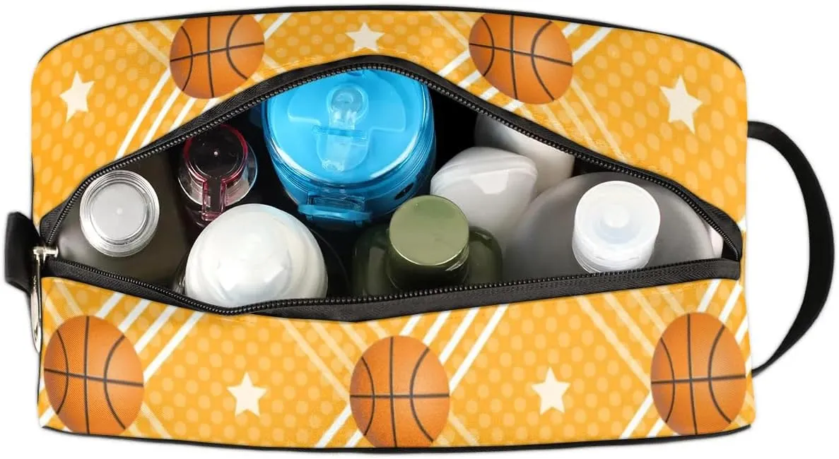 Custom Basketball(2) Makeup Bag Travel Toiletry Bag for Women, Kids Toiletry Bag Cosmetic Waterproof Small Easy-carry
