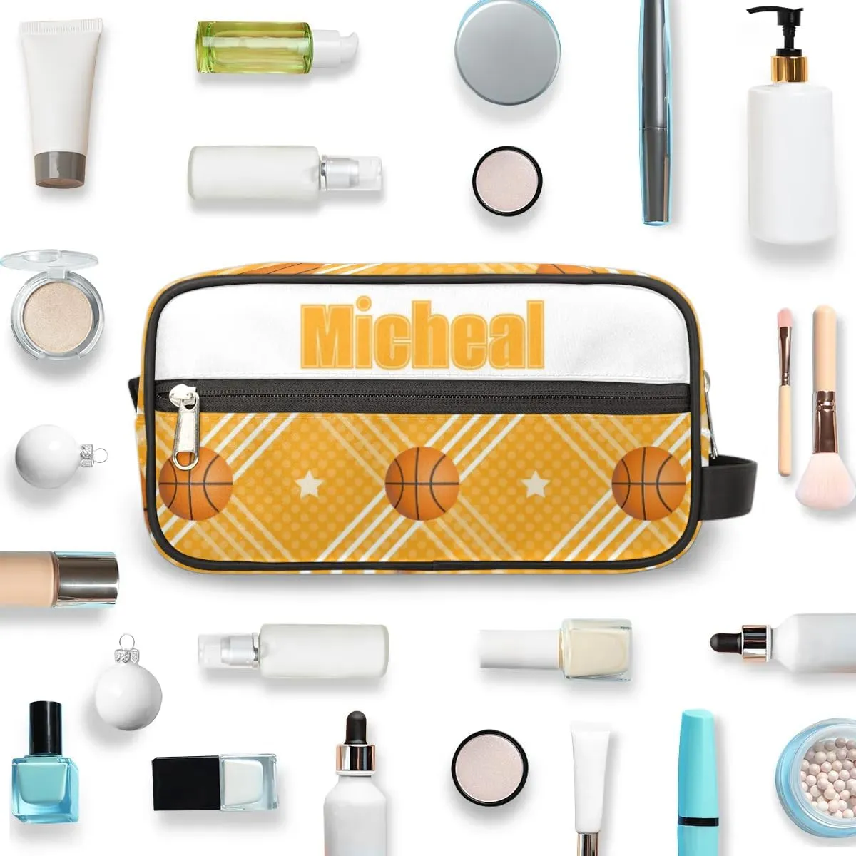 Custom Basketball(2) Makeup Bag Travel Toiletry Bag for Women, Kids Toiletry Bag Cosmetic Waterproof Small Easy-carry