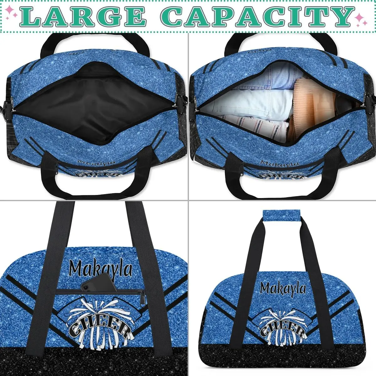 Custom Cheer Duffle Bags with Name and Team Name Personalized Cheerleader Bag Dance Bag for Girls Weekend Travel Bag