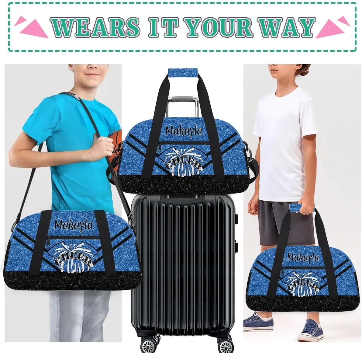 Custom Cheer Duffle Bags with Name and Team Name Personalized Cheerleader Bag Dance Bag for Girls Weekend Travel Bag