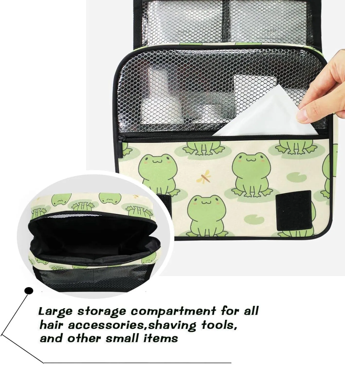 Custom Cute Frog Travel Hanging Toiletry Bag Personalized Makeup Large Customized Cosmetic Bag Cosmetic Holder Waterproof for Women Girl Toiletries Cosmetics