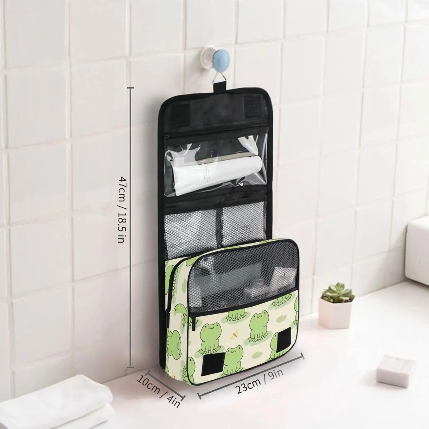 Custom Cute Frog Travel Hanging Toiletry Bag Personalized Makeup Large Customized Cosmetic Bag Cosmetic Holder Waterproof for Women Girl Toiletries Cosmetics