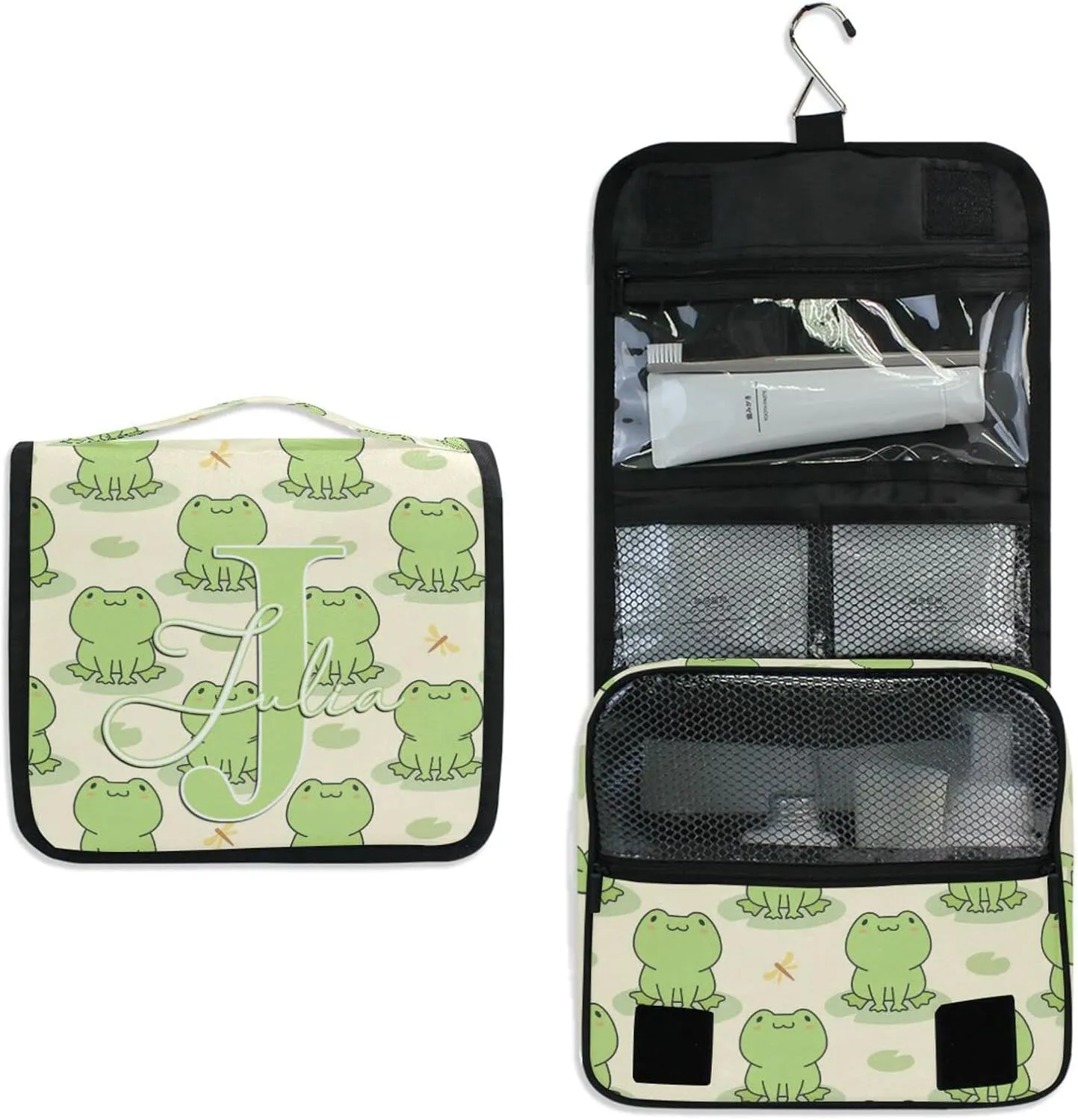 Custom Cute Frog Travel Hanging Toiletry Bag Personalized Makeup Large Customized Cosmetic Bag Cosmetic Holder Waterproof for Women Girl Toiletries Cosmetics