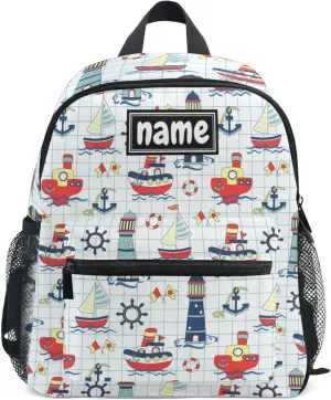 Custom Kid's Name Backpack, Cute Ship Lighthouse Toddler Backpack for Daycare Travel Personalized Name Preschool Book Bag Children Kindergarten Bag