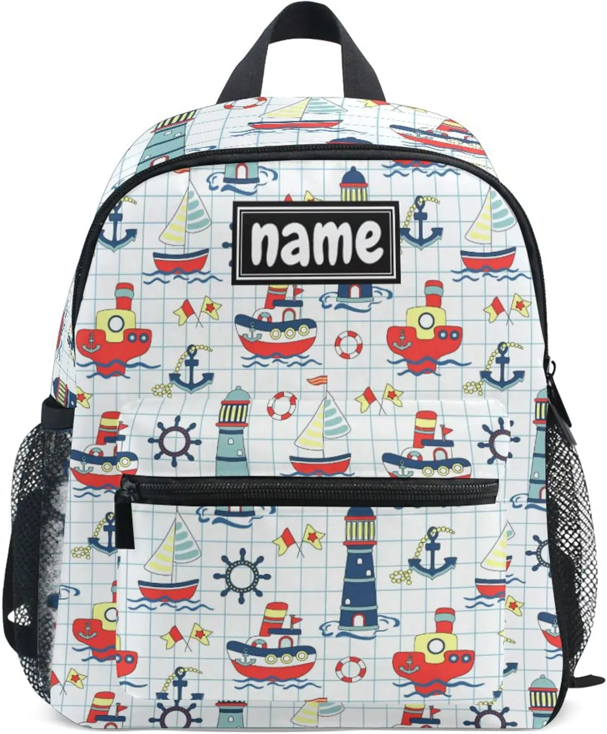Custom Kid's Name Backpack, Cute Ship Lighthouse Toddler Backpack for Daycare Travel Personalized Name Preschool Book Bag Children Kindergarten Bag