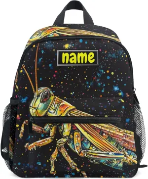 Custom Kid's Name Backpack for Boys Girls, Cute Grasshopper Galaxy Stars Toddler Mini Backpack Personalized Children Preschool Bookbag