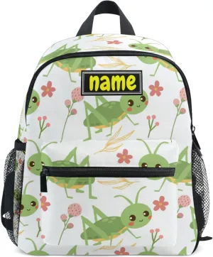 Custom Kid's Name Backpack, Grasshoppers and Flowers Cute Toddler Backpack for Boys Girls Personalized Name Preschool Bookbag