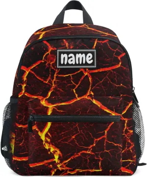 Custom Kid's Name Backpack, Lava Fire Volcano Toddler Kids Backpack Personalized Name Preschool Book Bag Children Kindergarten Bag for Boys Girls